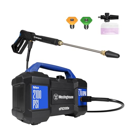 Westinghouse ePX3100v Electric Pressure Washer, 2100 Max PSI 1.76 Max GPM, Built-in Carry Handle, Detachable Foam Cannon, Pro-Style Steel Wand