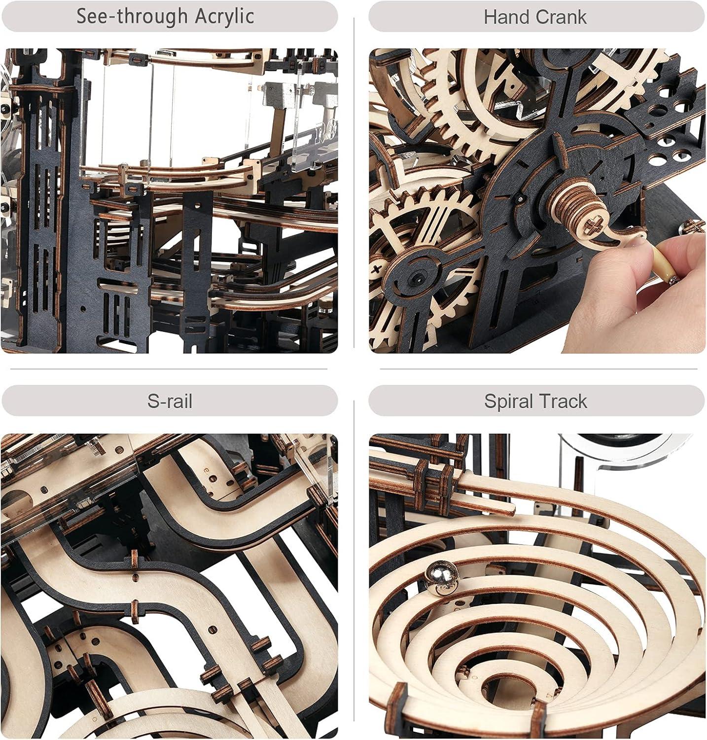ROKR Marble Run 3D Wooden Puzzles for Adults -Large Mechanical Model Kits for Adults Construction Set Gifts for Teens/Family (Marble Night City)