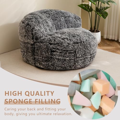 BYBYME Giant Bean Bag Chair, Faux Fur Bean Bag Couch with Filler Large Living Room Bean Bag Chairs for Adults
