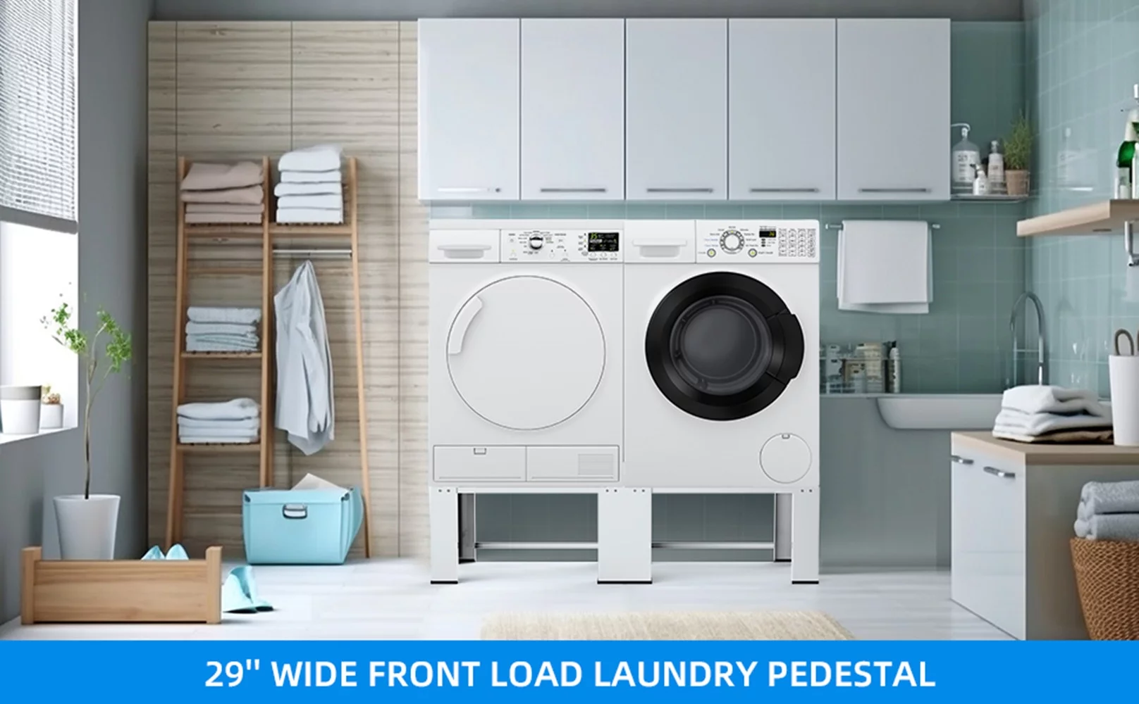 Wash Dryer Pedestals 29" 2-in-1 Upgraded Design Matalde Laundry Pedestal Heavy Duty, Washer and Dryer Stand, White