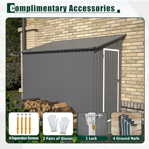 4×8 FT Outdoor Metal Storage Shed,Heavy-Duty Lean to Storage Shed with Floor Base,Garden Tool Metal Storage House W/Lockable Door and 2 Air Vents