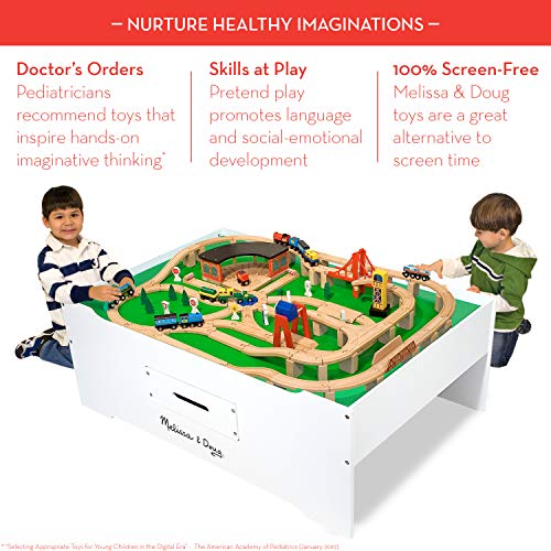 Melissa & Doug Deluxe Wooden Multi-Activity Play Table for Playroom, Wooden Kids Activity and Train Table With Storage, Kids Furniture