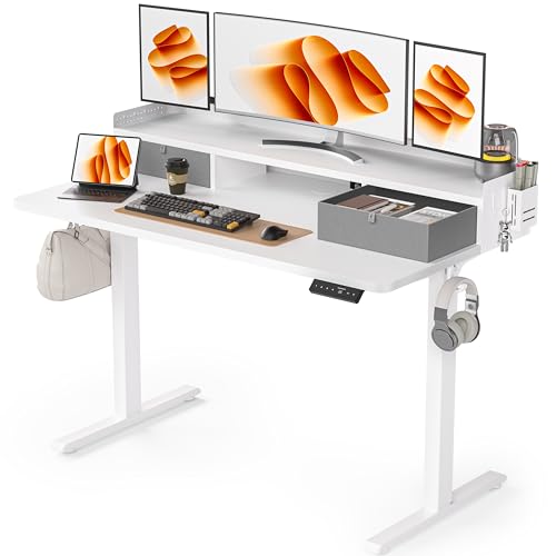 48x24 Inches Electric Standing Desk with 2 Drawers, Height Adjustable Stand up Desk for Home Office, Ergonomic Sit to Stand Table with Storage Shelf