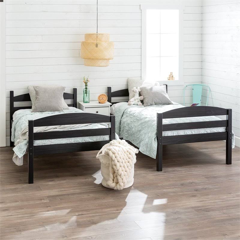 Pemberly Row Twin Over Twin Solid Wood Bunk Bed in Black