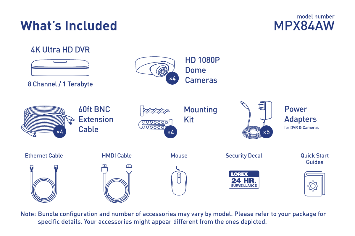 HD Surveillance Camera System with Audio Enabled Security Cameras MPX84AW