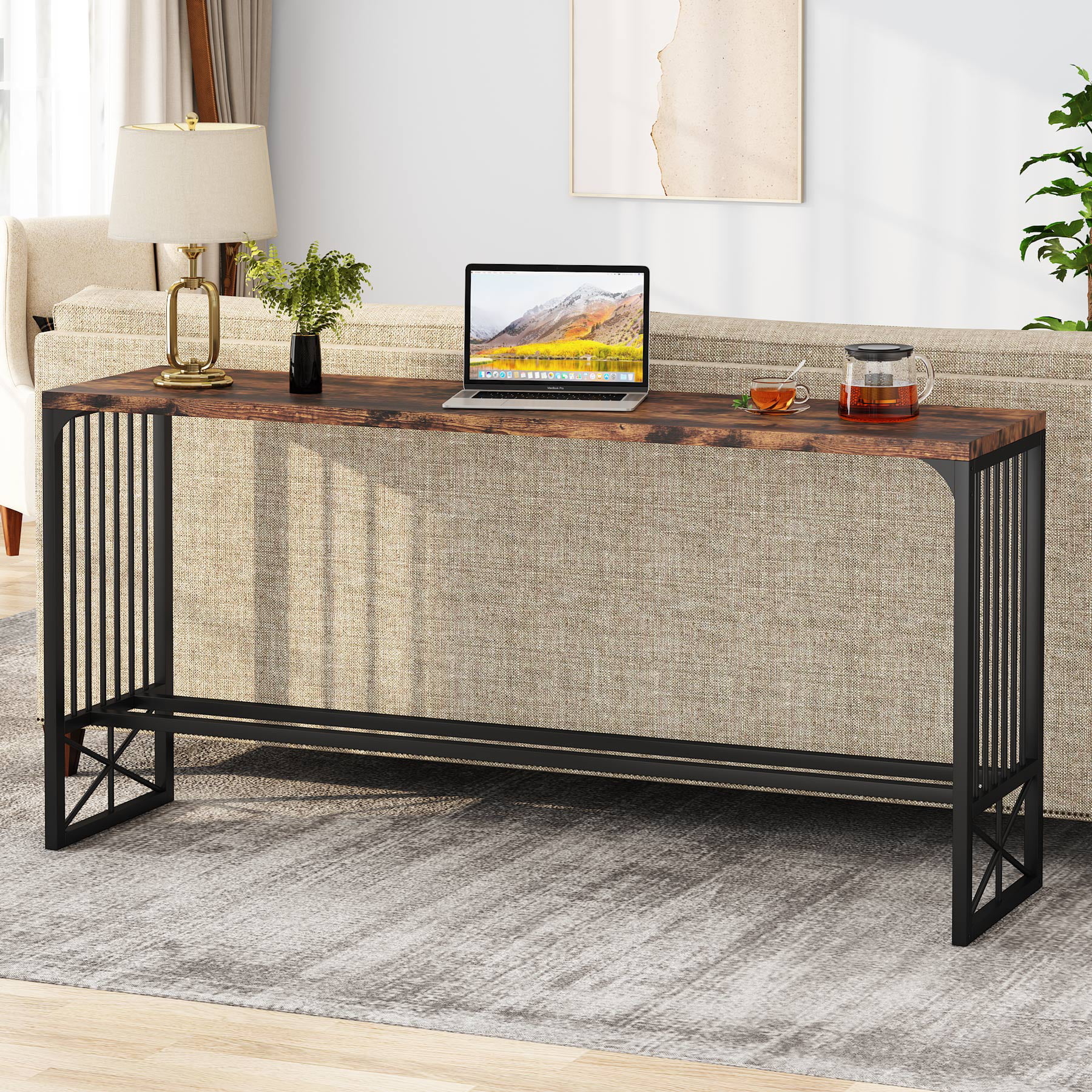 Tribesigns 70.9 inch Sofa Console Table Behind Couch for Living Room Hallway, Rustic Brown