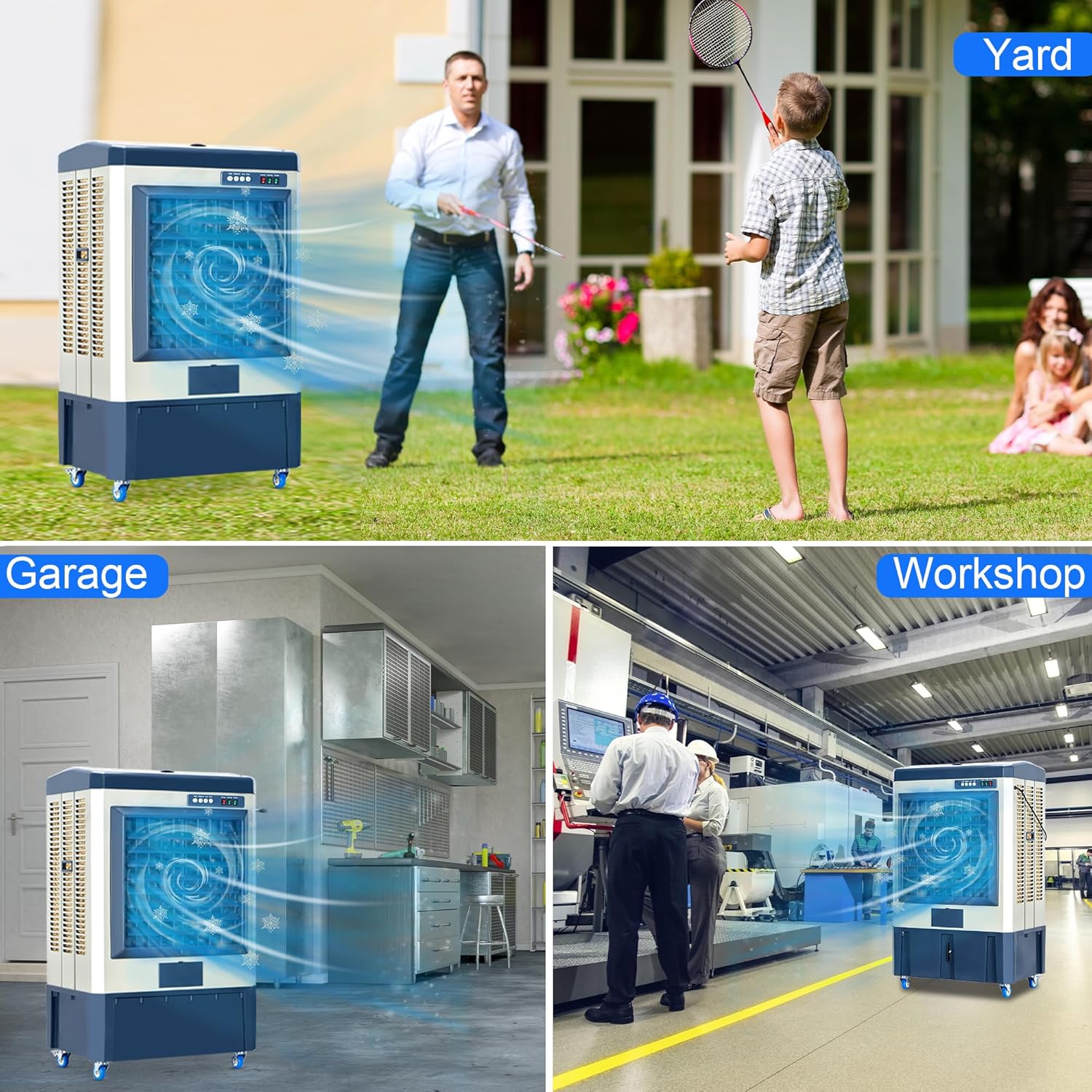 Swamp Cooler, 3531 CFM Evaporative Air Cooler, 10.6 Gal Water Tank Outdoor Air Conditioner, 3 Speed,3 Ice Boxes,Suitable for Indoor & Outdoor Garage