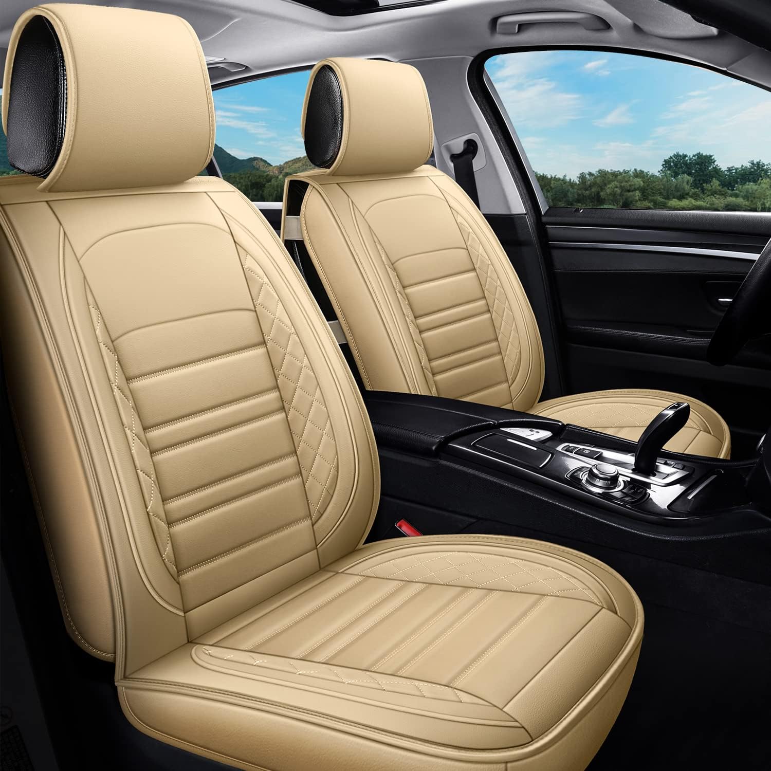 Car Seat Covers Full Set, 5 Seats Universal Leather Seat Cover for Cars Non-Slip Automotive Seat Covers Fit for Most Sedan SUV Truck (Full Set, Black)