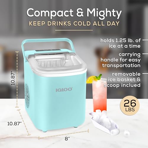 Igloo Electric Countertop Ice Maker Machine - Automatic and Portable - 33 Pounds in 24 Hours - Icecube Maker - Plastic Scoop and Basket