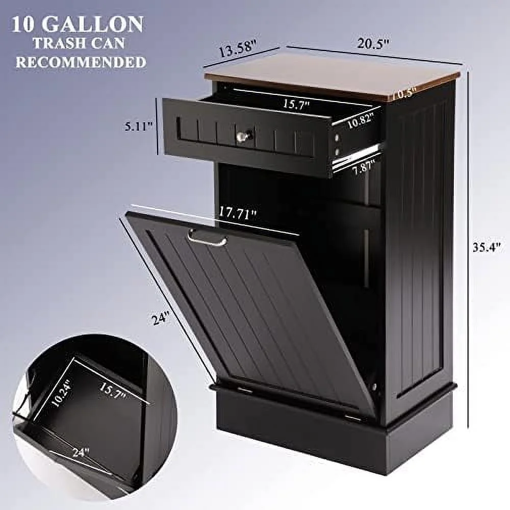 TJUNBOLIFE Cabinet  Tilt Out Free-Standing Trash Bin with Drawer and Countertop  Pet-Proof Recycling Laundry Hamper for Home Kitchen Bathroom  Grey