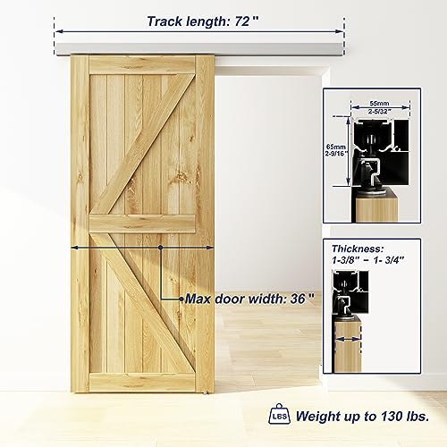 JUBEST 6FT Sliding Barn Door Track Kit, Aluminium Box Rail Wall Mounted Hidden Barn Door Hardware Kit, for Various Modern Doors, Easy to Install