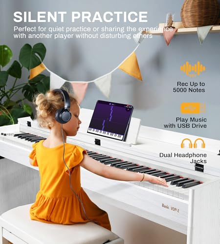 Vangoa Digital Piano 88 Keys Weighted Hammer Action Home Full size Digital Piano Keyboard for Adult Beginner with Furniture Stand, Flip Key Cover
