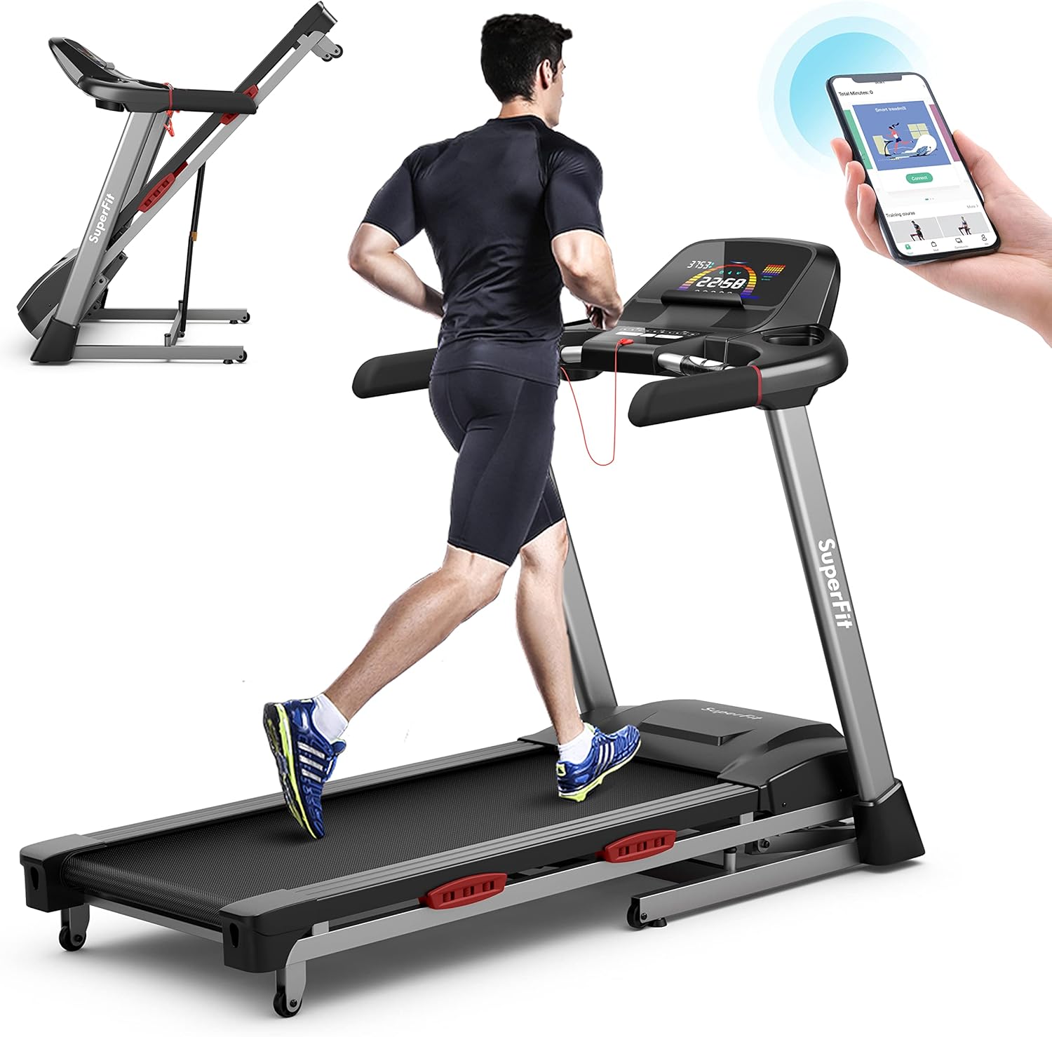 GYMAX Foldable Treadmill, 4.75HP Folding Treadmill with 15% Auto Incline, App Control, Bluetooth Speaker & Pules Sensor