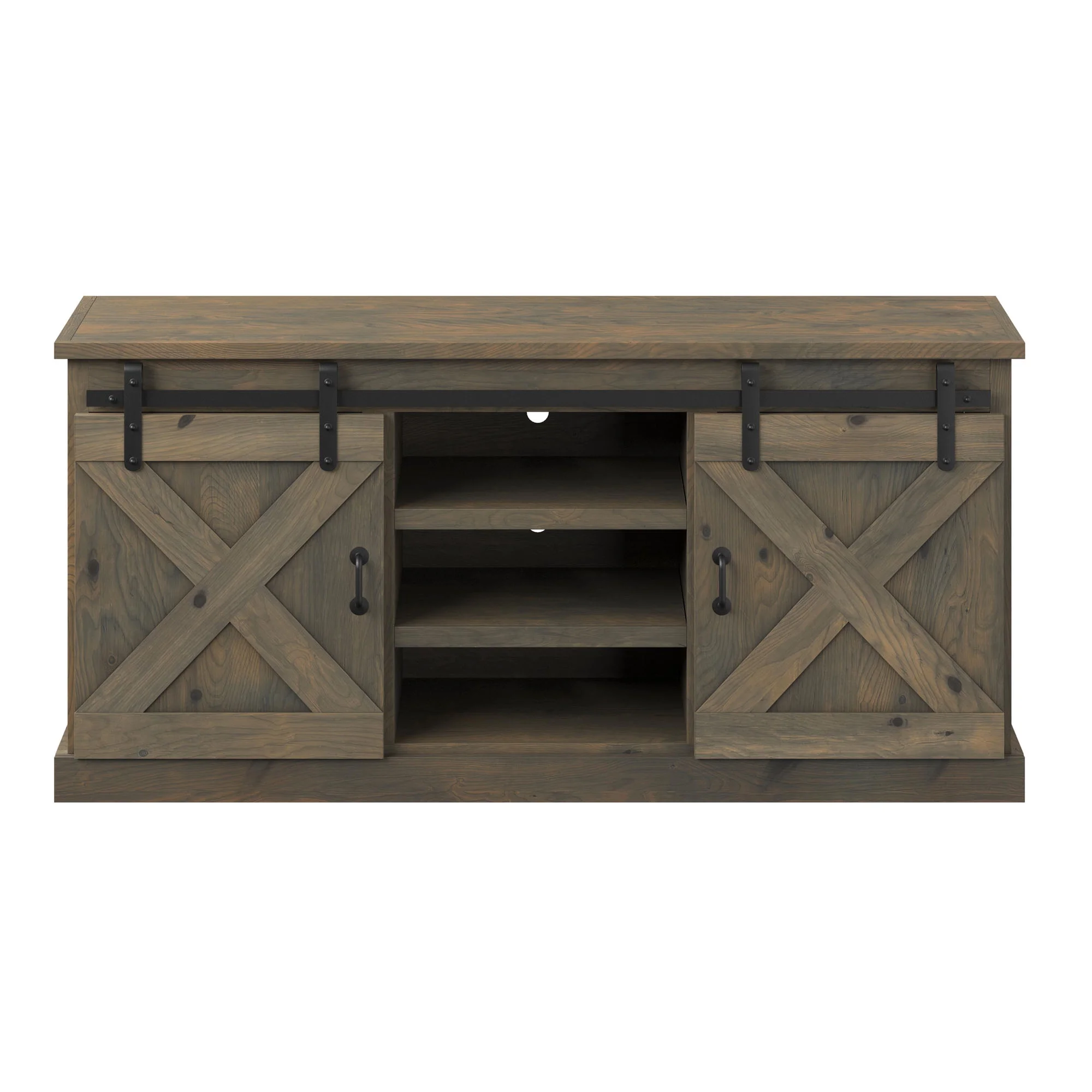 Bridgevine Home Modern Farmhouse Fully Assembled TV Stand with Sliding Barn Style Doors