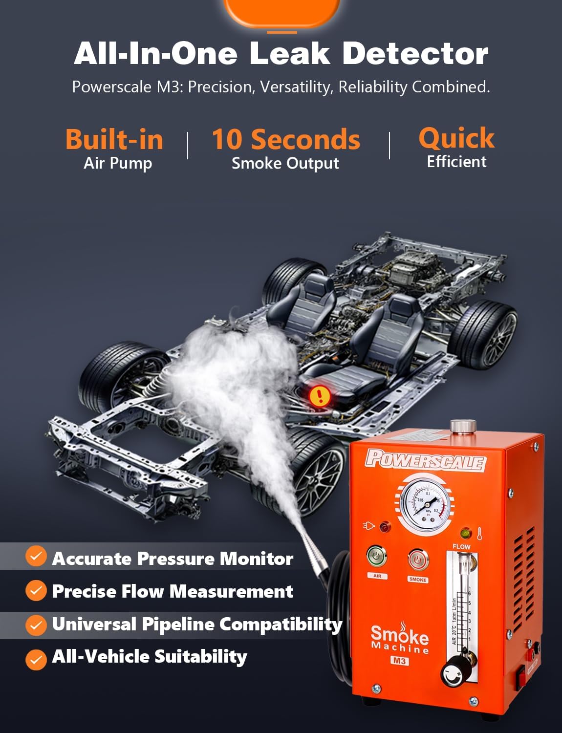 M3 Automotive Smoke Machine Built-in Air Pump, 19-23 PSI Leak Detection, 2024 Professional Tools, EVAP System, Fuel Leakage