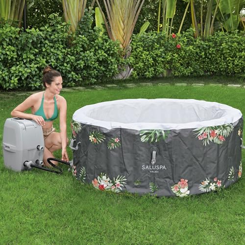 Bestway SaluSpa Aruba AirJet 2 to 3 Person Inflatable Hot Tub, 67 x 26 Inch Round Portable Outdoor Spa with 110 Soothing Jets and Cover, Gray