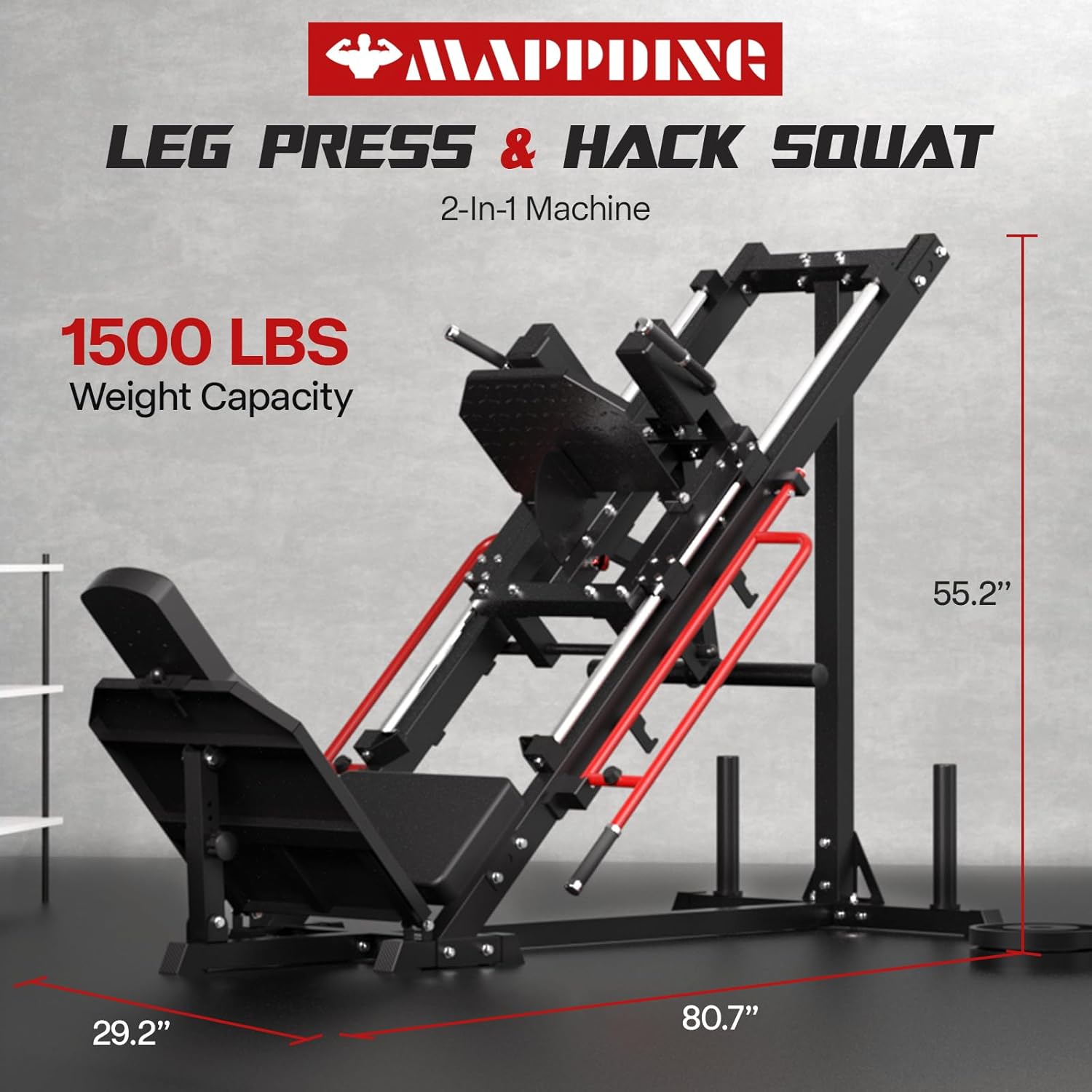 Leg Press Machine Hack Squat Equipment, Lower Body Exercise Machine Combo with Linear Bearing