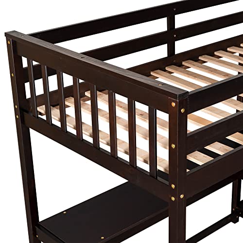 Harper & Bright Designs Full Loft Bed with Desk and Wardrobe,Solid Wood Loft Bed Frame Full with Storage Drawers for Kids Teens Adults