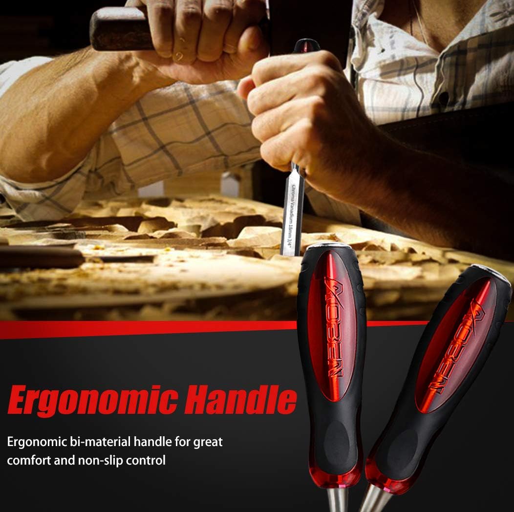 AOBEN 12 pc Wood Chisel Set Premium Wood Carving Chisels Sturdy Heat-Treated Cr-V Alloy Blades Woodworking Tools with 8 Full Tang Wood Chisels Tools