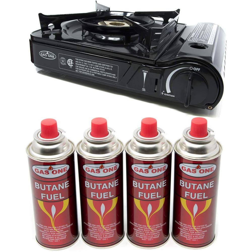 Gasone Camp Stove and Butane Fuel (4-piece Bundle)