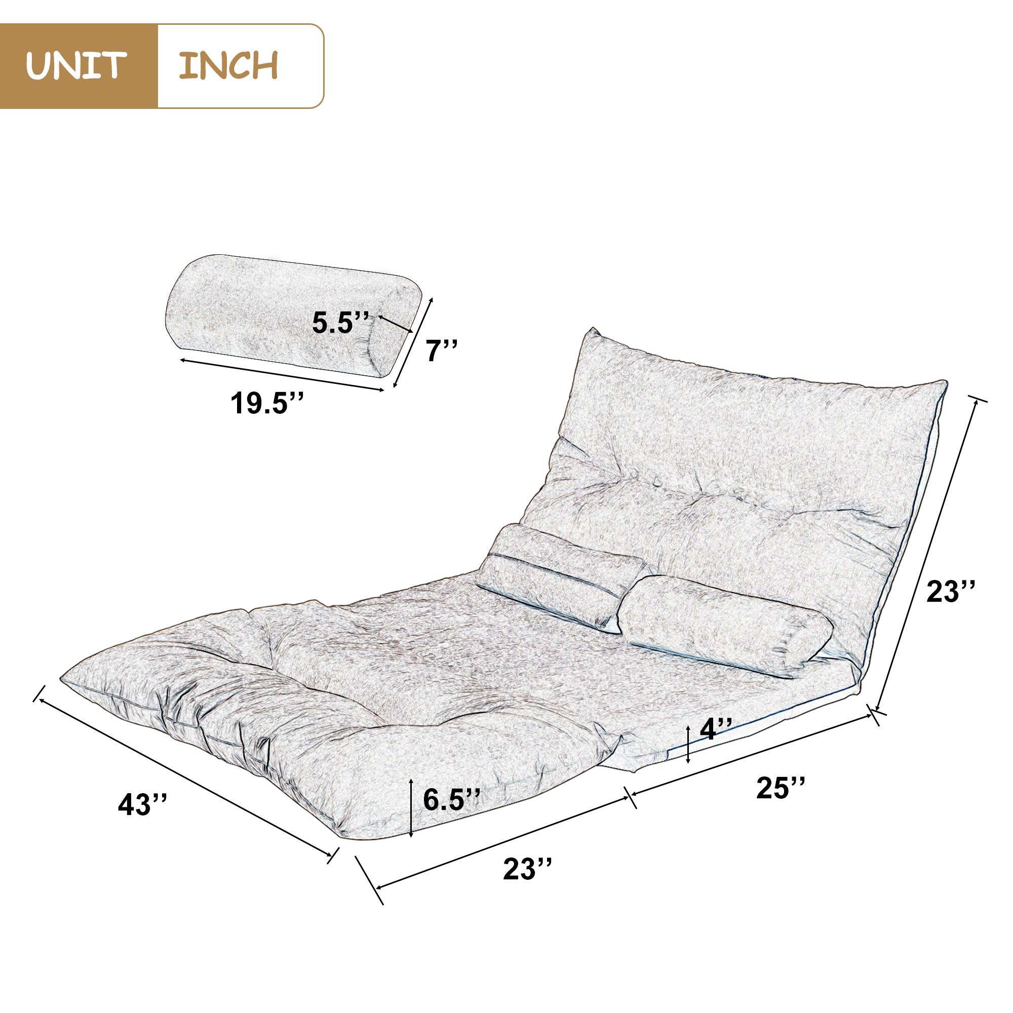 Nestfair Light Brown Sofa Bed Adjustable Folding Futon Sofa with Two Pillows