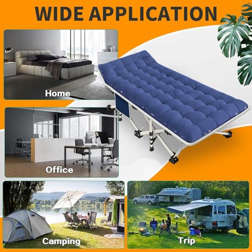 2 Pack Camping Cot with Mattress Comfortable Cot Bed Folding Cot Heavy Duty Cots for Sleeping with Carry Bag for Adults Kids Guest Bed Outdoor Indoor