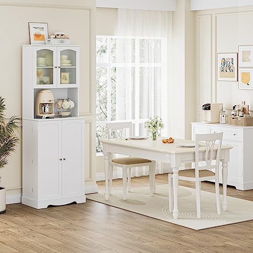 HOSTACK 71'' Pantry Cabinet, Tall Storage Cabinet with Microwave Stand, Freestanding Kitchen Hutch with Doors and Adjustable Shelves