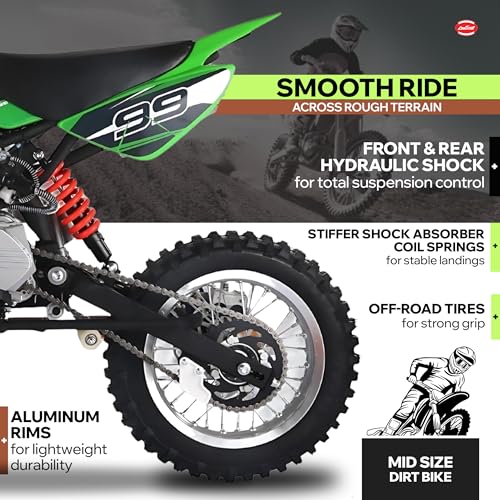 Coolster 125cc Dirt Bike for Kids & Adults - Gas Powered Manual Transmission Off-Road Pit Bike with Kick Start System, QG-214-2