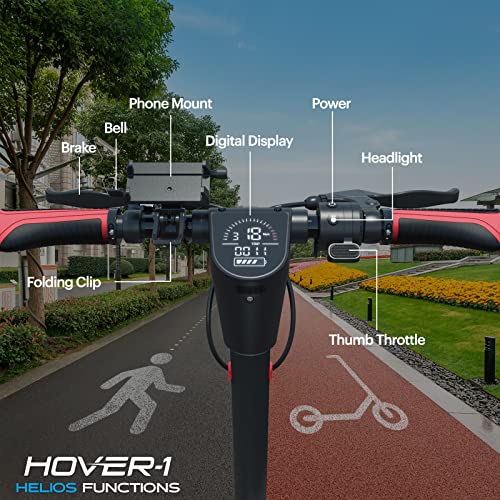 Hover-1 Helios Electric Folding Scooter, 18 MPH Top Speed, 24 Mile Range, 500 Watts Max Power, 10” Pneumatic Tires, Rear Disc Brakes