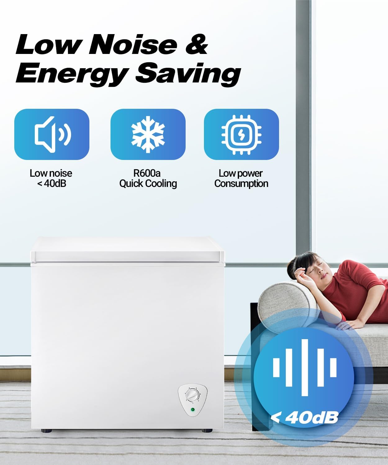 Chest Freezer 9.0 cu.ft Compact Freezer Top Door, White Deep Freezer Low Noise Manual defrost 7-grade Temperature Control with Removable Basket