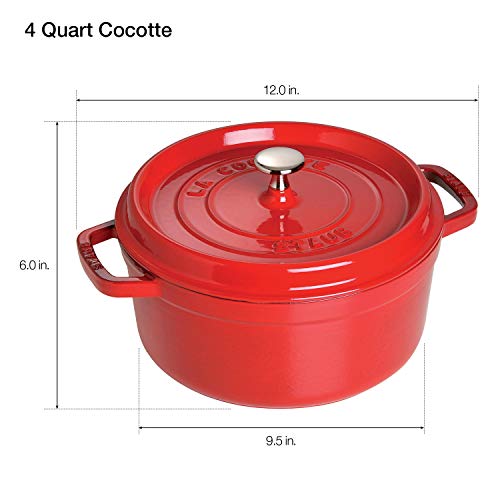 STAUB Cast Iron Dutch Oven 5.5-qt Round Cocotte, Made in France, Serves 5-6, Black Matte