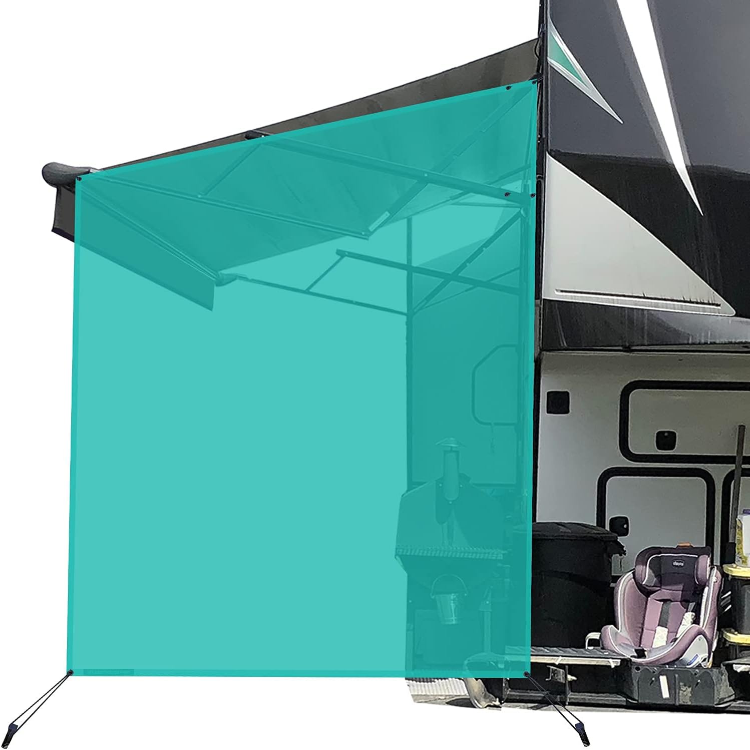 leaveshade RV Awning Side Sun Shade Screen (9'X7' Beige Mesh) Camper Sunshade Complete Kits Motorhome Trailer UV Blocker - 3 Years Lasting
