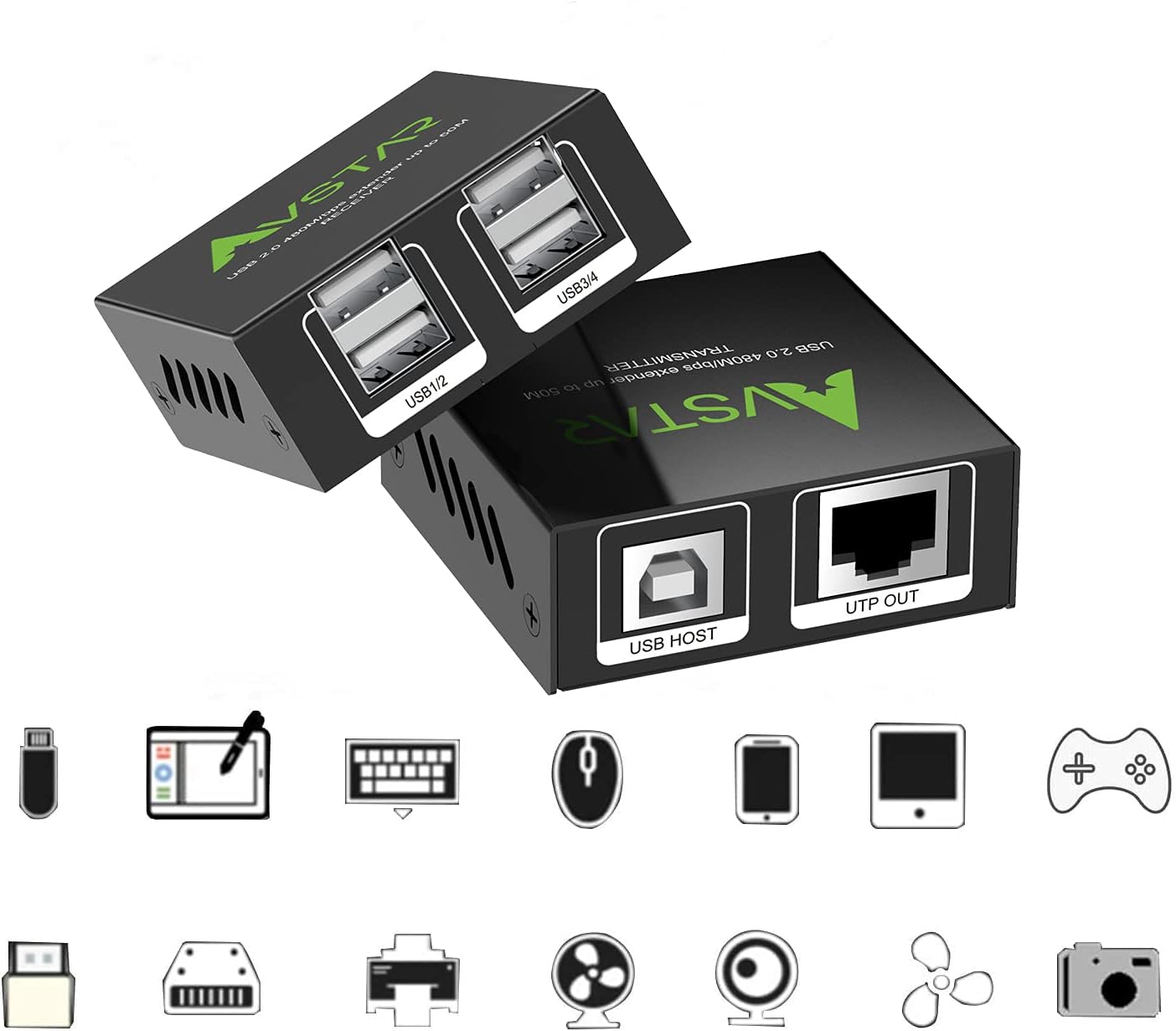 USB Extender 165ft/50m Over Cat5e/6, 4 USB 2.0 Ports, USB Over Ethernet Extension,Two Webcam Work Sync,Plug and Play, No Driver,for Windows,MacOS