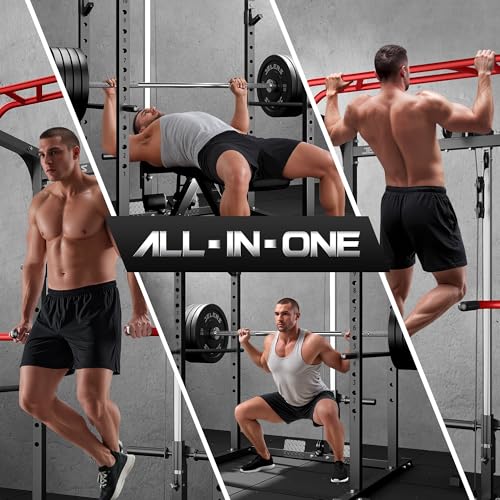 Power Cage, 2000LBS Multi-Function S11 Power Rack with LAT Pulldown, Squat Rack with Adjustable Pulley System and More Training Attachments