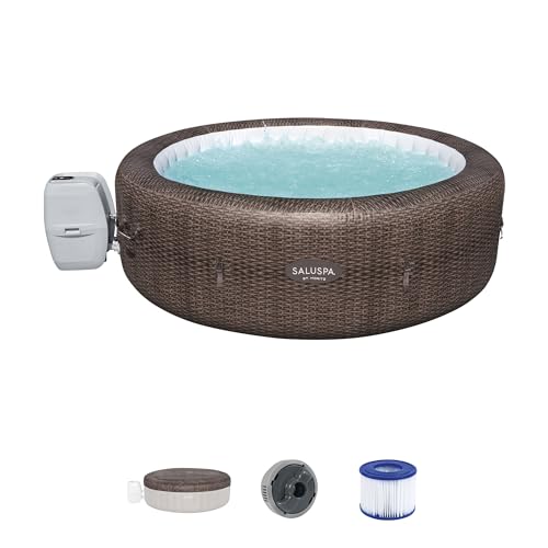 Bestway SaluSpa St Moritz Large Round AirJet 7 Person Inflatable Hot Tub Portable Outdoor Spa with 180 Soothing AirJets and Cover, Brown