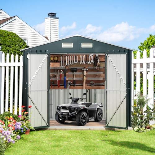 6x4FT Outdoor Steel Storage Shed with Clear Window, Lockable Doors, Weather-Resistant Metal Tool Shed for Garden, Backyard, Patio, and Utility Storage