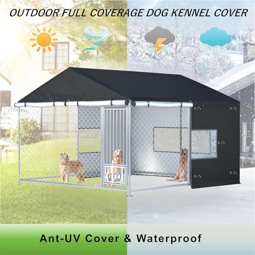 Outdoor Dog Kennel Cover Large Outdoor Heavy Duty Dog Kennel Mesh Large Cage Cover Waterproof and Dustproof 10ft X 10ft X 7ft (Cover Only Without