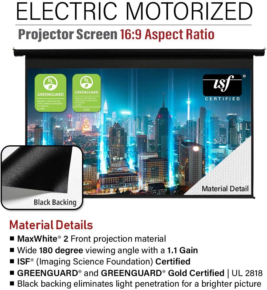 Akia Screens 150 inch Motorized Electric Remote Controlled Drop Down Projector Screen 16:9 8K 4K HD 3D Retractable Ceiling Wall Mount Black