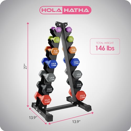 HolaHatha Neoprene Dumbbell Free Hand Weight Set with Rack, Ideal for Home Exercises to Gain Tone and Definition