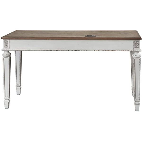 Signature Design by Ashley Realyn Farmhouse 60" Home Office Desk with USB Charging, Chipped White