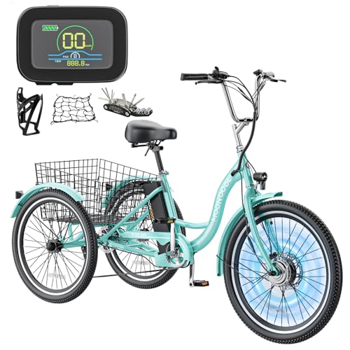 MOONCOOL Electric Tricycle Trike for Adults 350W 36V Removable Battery 24/26 Inches 7 Speeds 3 Wheels Electric Bikes Bicycle for Adults