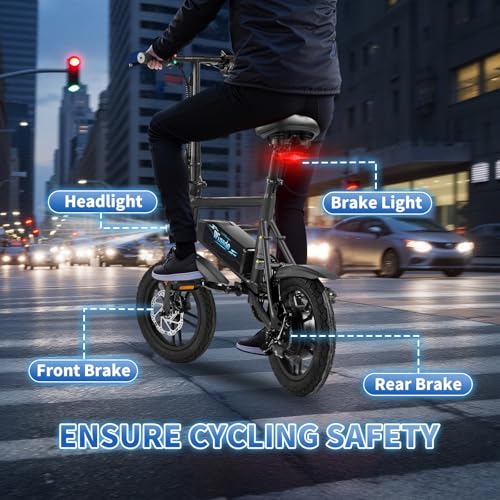 Winado Electric Bike for Adults, 14" Folding Electric Bicycle 450W Motor with Dual Disc Brakes, Max Range 25Miles(Pedal-Assist) & Speed 15.5MPH