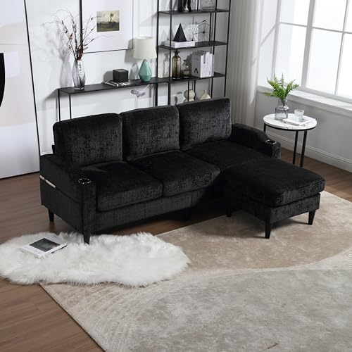 77'' Convertible Sectional Sofa Couch, L Shaped Couch 3 Seat Sofa Sectional with Reversible Storage Ottoman Bench & Cup Holder