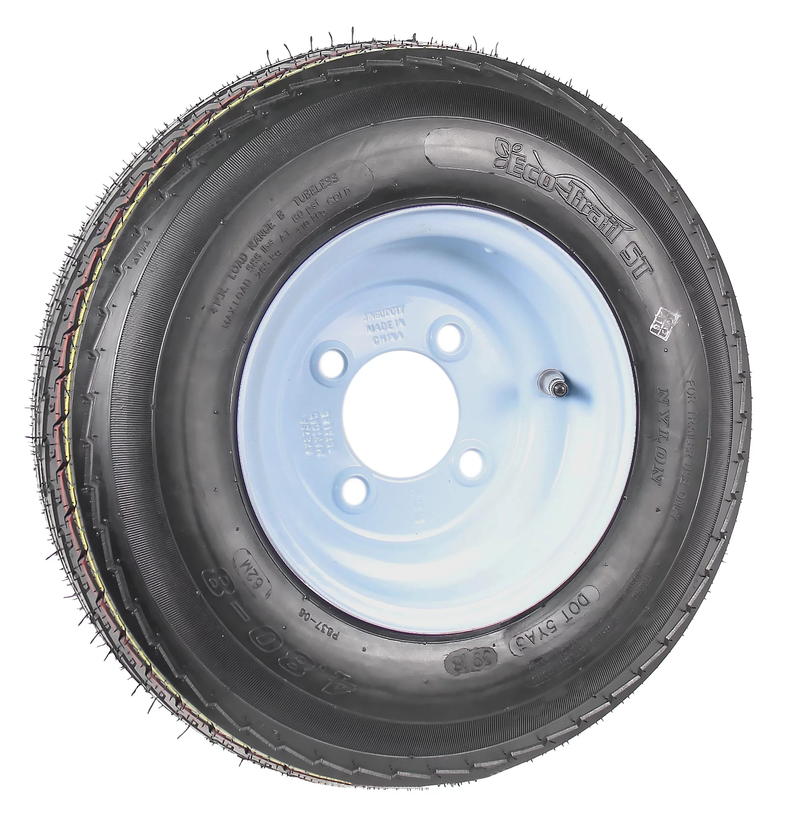 Two Trailer Tires On Rims 4.80-8 480-8 4.80 X 8 8 in. B 4 Lug Bolt Wheel White