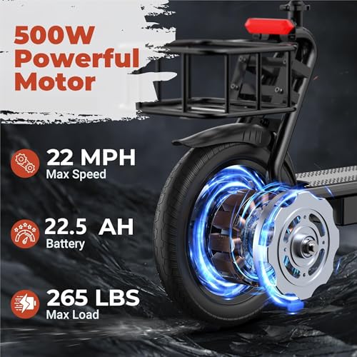 Electric Scooter with Seat, 500W Motor, 14'' Tires, Top Speed 22 mph, Max 27/49 Miles Ranges, Foldable E-Scooter with Suspension