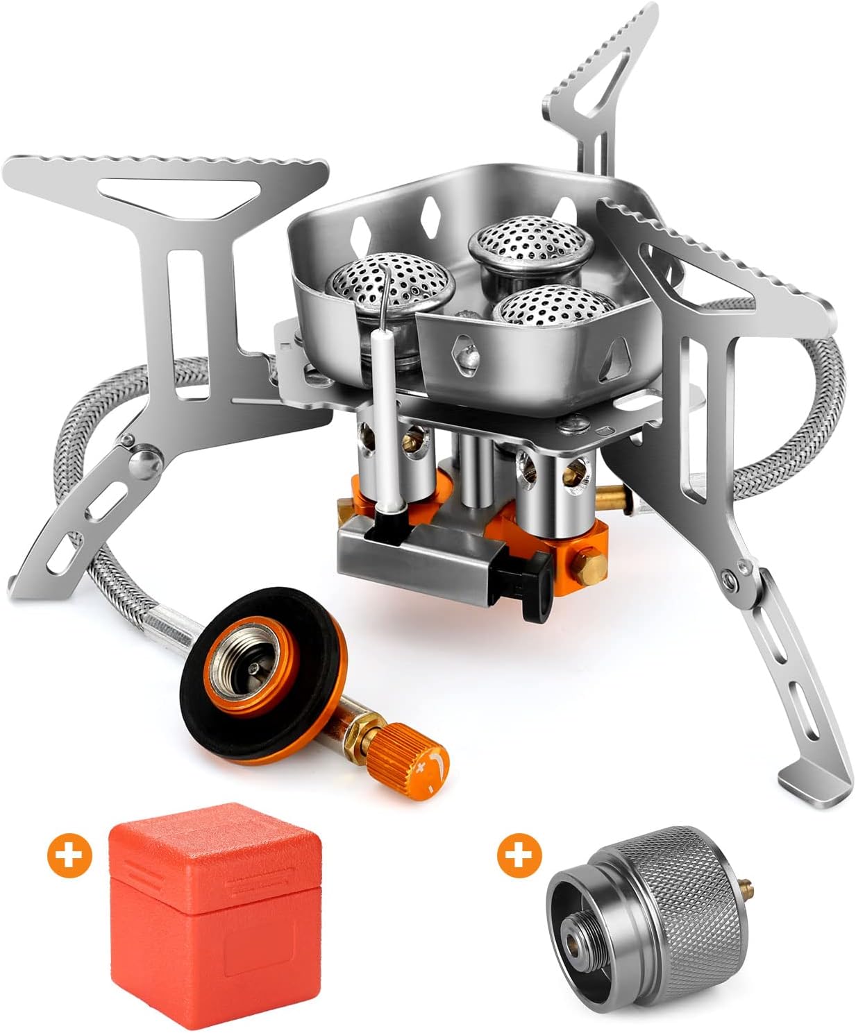 Odoland 3500W/6800W Windproof Camp Stove Camping Gas Stove with Fuel Canister Adapter, Piezo Ignition, Carry Case