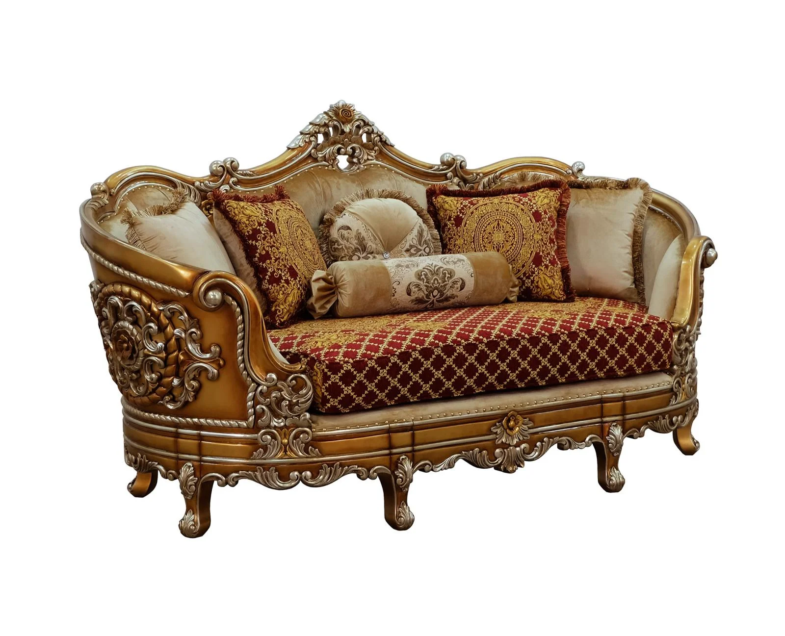 Luxury Red & Gold Wood Trim SAINT GERMAIN Sofa Set 4 EUROPEAN FURNITURE Classic