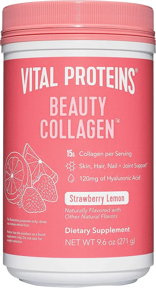 Vital Proteins Beauty Collagen (Strawberry Lemon, Canister) - 120mg of Hyaluronic Acid and 15g of Collagen Per Serving - Kansas Nuitrition - HNZSDS