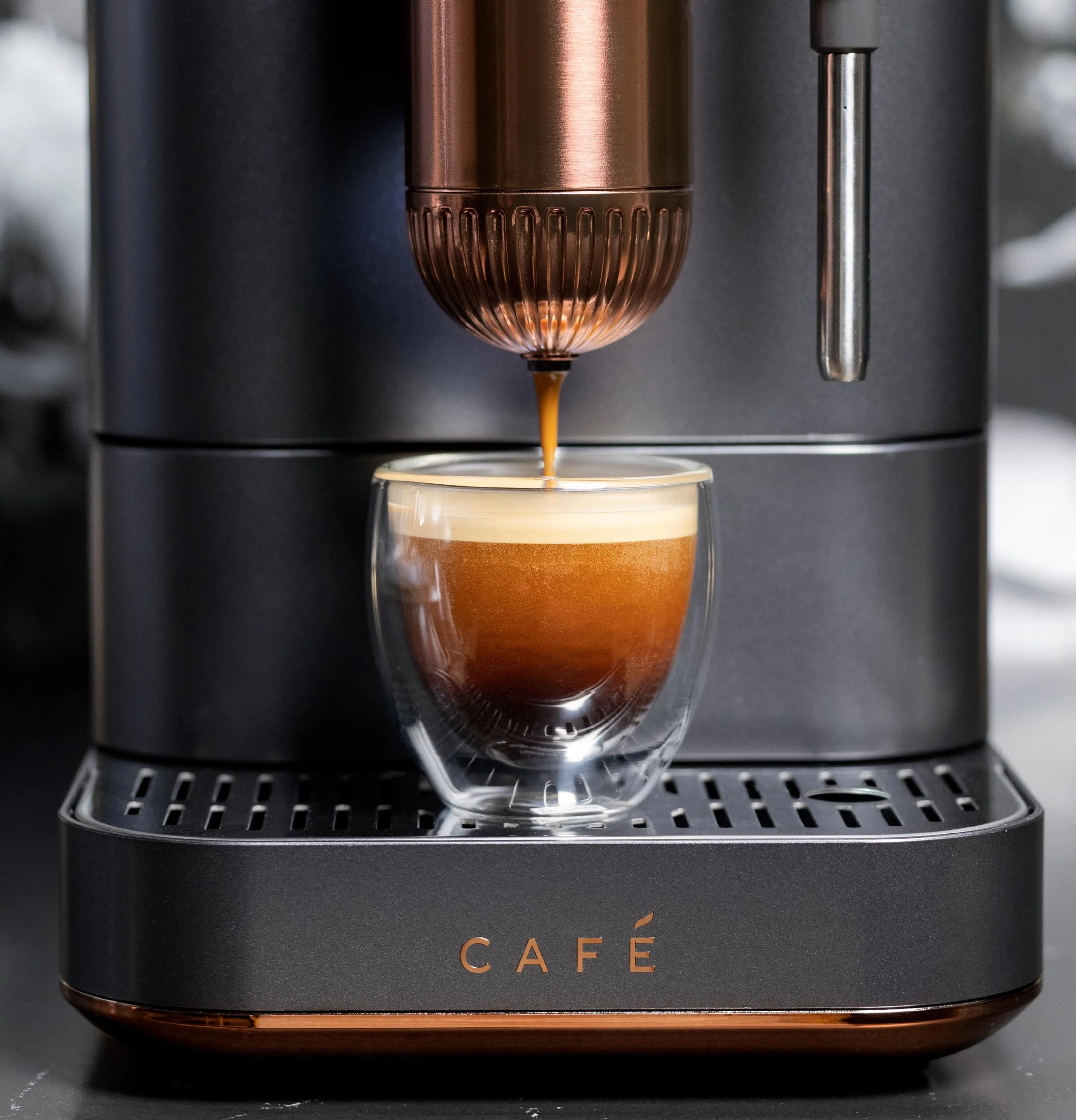 Caf茅 Affetto Automatic Espresso Machine + Milk Frother | Built-In & Adjustable Espresso Bean Grinder | One-Touch Brew in 90 Seconds | Steel Silver