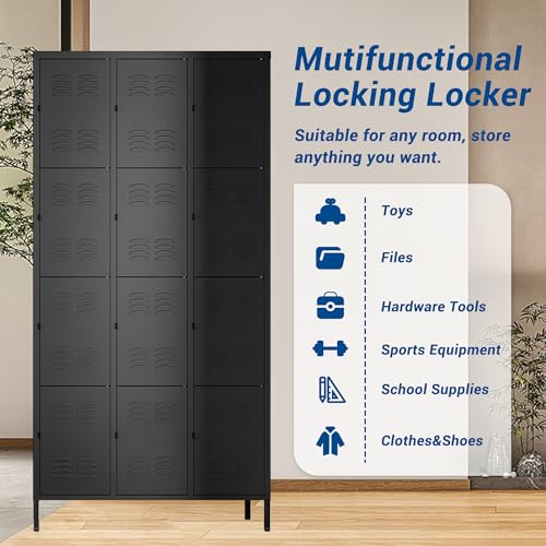72" Metal Locker for Employees 3 Doors Blue Steel Storage Locker for Office, School, Gym - Metal Storage Cabinets for Home, Office, Gym, School